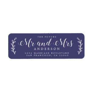 Chic Script Future Mr. Mrs Navy Blue Returadress Etikett