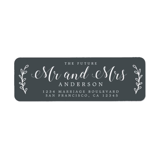 Chic Script Future Mr. Mrs Off-Black Returadress Etikett (Framsidan)
