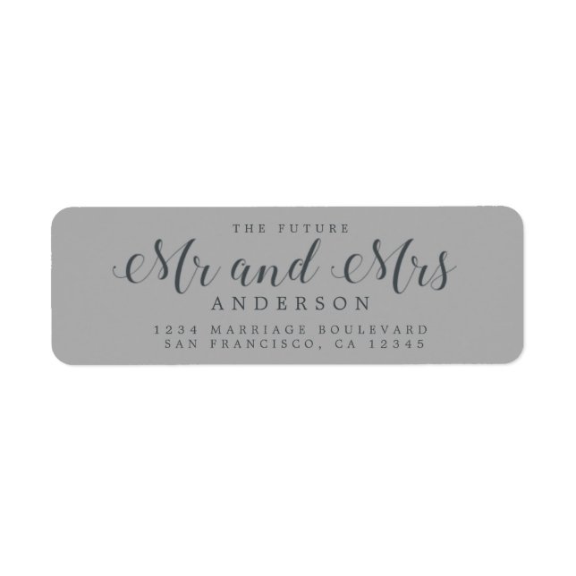 Chic Script Future, Mrs Bröllop Returadress Etikett (Framsidan)