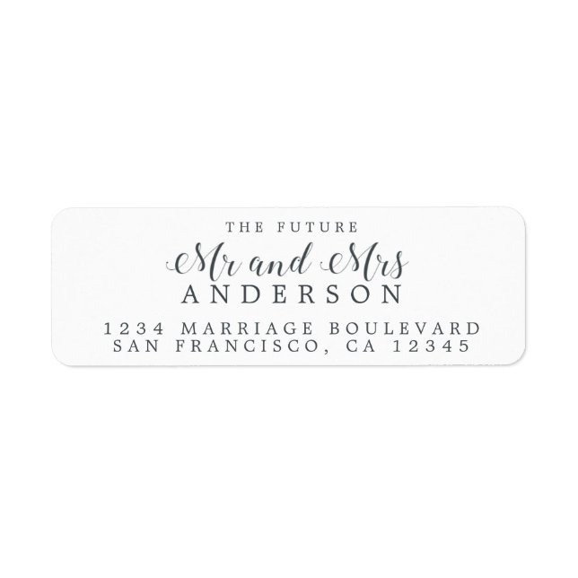 Chic Script Future, Mrs Bröllop Returadress Returadress Etikett (Framsidan)