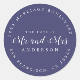 Chic Script Future, Mrs Bröllop Returadress Runt Klistermärke