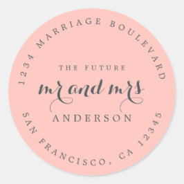 Chic Script Future, Mrs Bröllop Returadress Runt Klistermärke