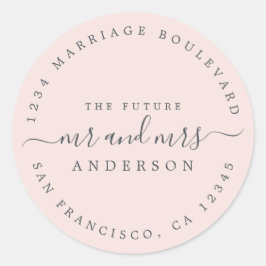 Chic Script Future, Mrs Bröllop Returadress Runt Klistermärke