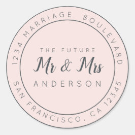 Chic Script Future, Mrs Bröllop Returadress Runt Klistermärke