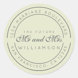 Chic Script Future, Mrs Bröllop Returadress Runt Klistermärke