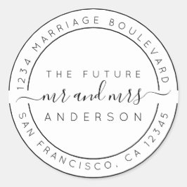 Chic Script Future, Mrs Bröllop Returadress Runt Klistermärke