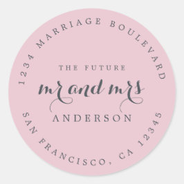 Chic Script Future, Mrs Bröllop Returadress Runt Klistermärke
