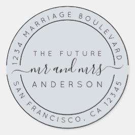 Chic Script Future, Mrs Bröllop Returadress Runt Klistermärke