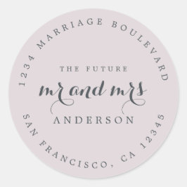 Chic Script Future, Mrs Bröllop Returadress Runt Klistermärke