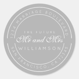 Chic Script Future, Mrs Bröllop Returadress Runt Klistermärke