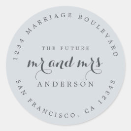 Chic Script Future, Mrs Bröllop Returadress Runt Klistermärke