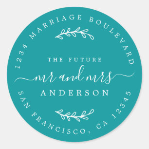 Chic Script Future, Mrs Bröllop Returadress Runt Klistermärke
