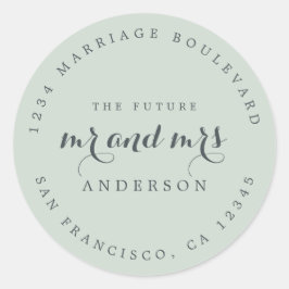 Chic Script Future, Mrs Bröllop Returadress Runt Klistermärke