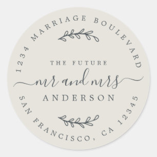 Chic Script Future, Mrs Bröllop Returadress Runt Klistermärke