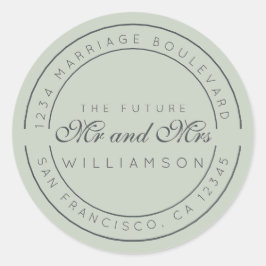 Chic Script Future, Mrs Bröllop Returadress Runt Klistermärke