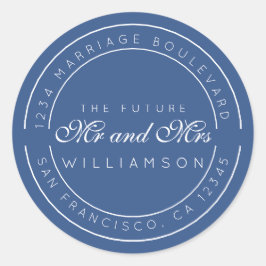 Chic Script Future, Mrs Bröllop Returadress Runt Klistermärke