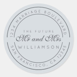 Chic Script Future, Mrs Bröllop Returadress Runt Klistermärke