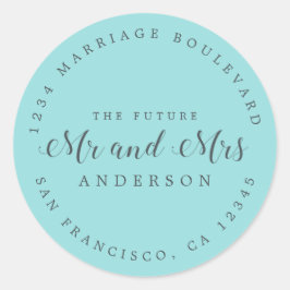 Chic Script Future, Mrs Bröllop Returadress Runt Klistermärke