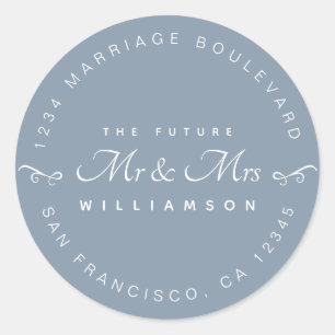 Chic Script Future, Mrs Bröllop Returadress Runt Klistermärke