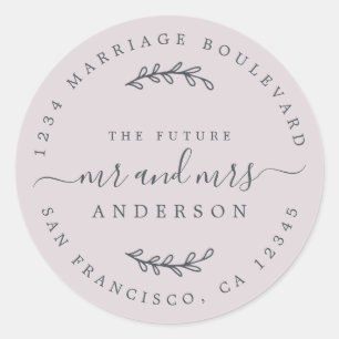Chic Script Future, Mrs Bröllop Returadress Runt Klistermärke