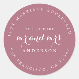 Chic Script Future, Mrs Bröllop Returadress Runt Klistermärke