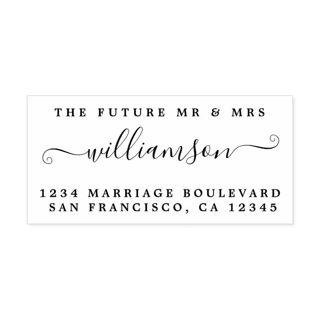 Chic Script Future, Mrs Bröllop Returadress Självfärgande Stämpel (Design)