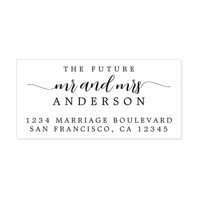 Chic Script Future, Mrs Bröllop Returadress Självfärgande Stämpel (Design)