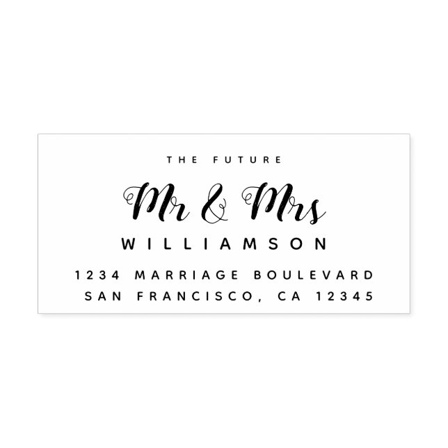 Chic Script Future, Mrs Bröllop Returadress Stämpel (Tryck)