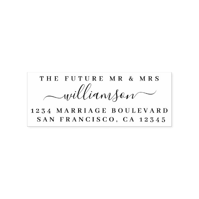 Chic Script Future, Mrs Bröllop Returadress Stämpel (Tryck)