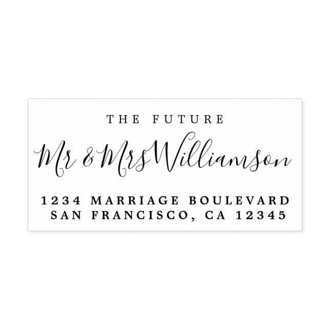 Chic Script Future, Mrs Bröllop Returadress Stämpel (Tryck)