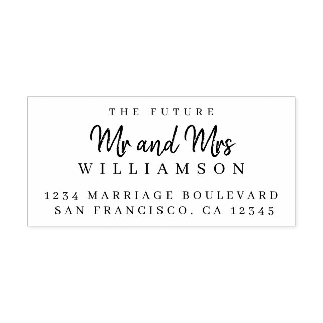 Chic Script Future, Mrs Bröllop Returadress Stämpel (Tryck)