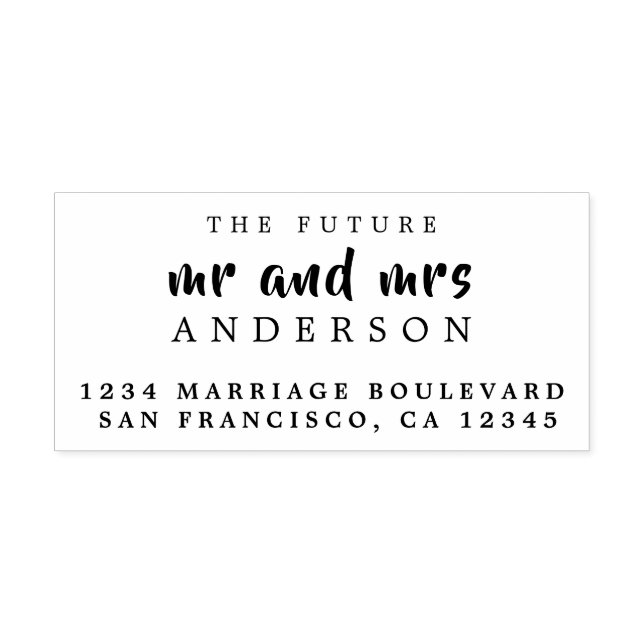 Chic Script Future, Mrs Bröllop Returadress Stämpel (Tryck)