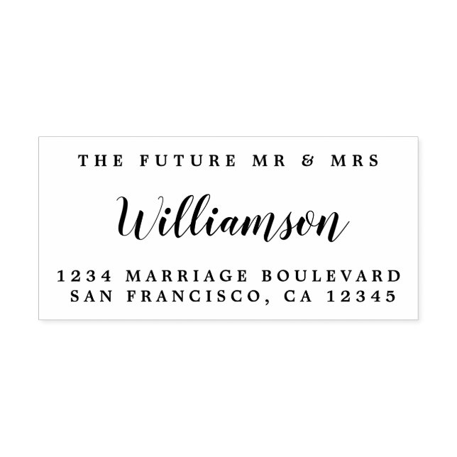 Chic Script Future, Mrs Bröllop Returadress Stämpel (Tryck)