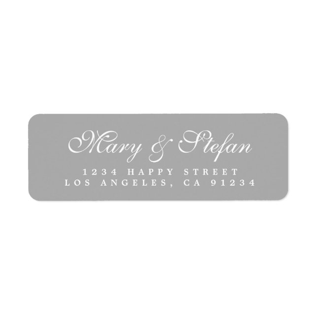 Chic Script Grått Bröllop Returadress Etikett (Framsidan)