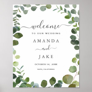 Chic Script Grey Eucalyptus Bröllop Välkommen Poster