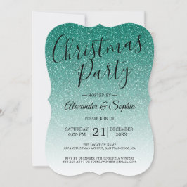 Chic Script Grönt Glitter Ombre jul Party In Inbjudningar