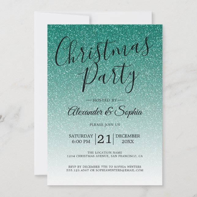Chic Script Grönt Glitter Ombre jul Party Inbjudningar (Framsida)