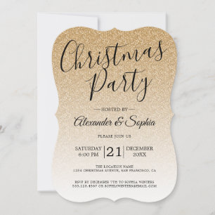 Chic Script Guld Glitter Ombre Julfest Inbjudningar