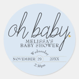 Chic script guld hjärta baby pojke shower oh baby runt klistermärke