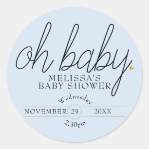 Chic script guld hjärta baby pojke shower oh baby runt klistermärke