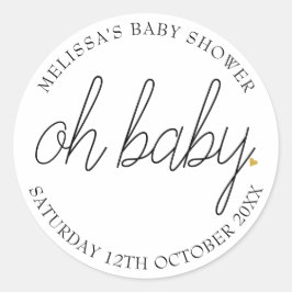 Chic script guld hjärta baby shower oh baby runt klistermärke