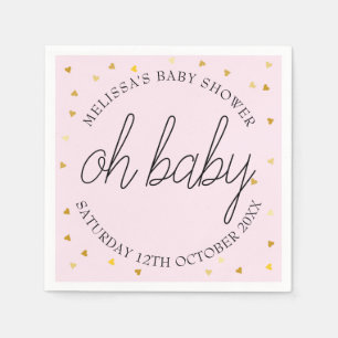 Chic script guld hjärta babyflicka shower oh baby pappersservett