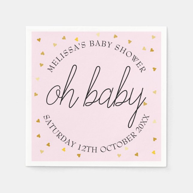 Chic script guld hjärta babyflicka shower oh baby pappersservett (Framsidan)