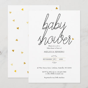 Chic Script Guldhjärtan Baby Shower / Konfetti Inbjudningar