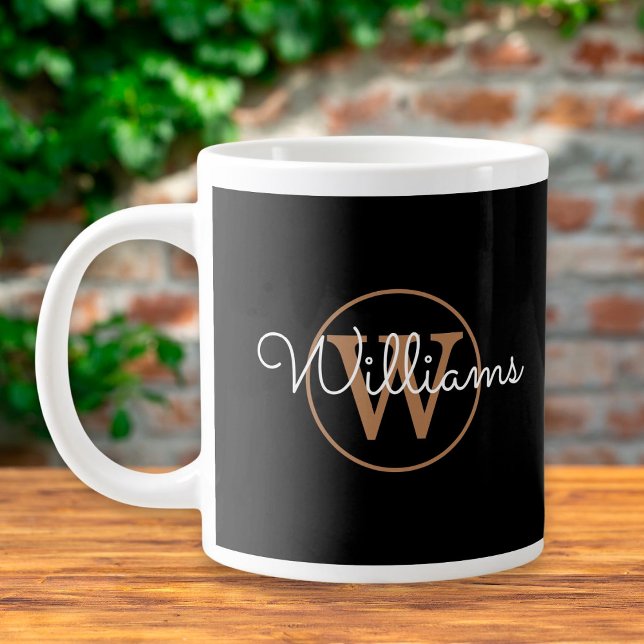 Chic Script Guldmonogram Svart Personlig Jumbo Mugg (Skapare uppladdad)