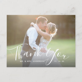 Chic Script Hand Lettered Photo Bröllop Tack Vykort