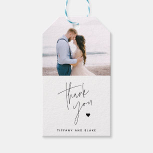 Chic Script Heart Bröllop Tack Photo Gift Märkre Presentetikett