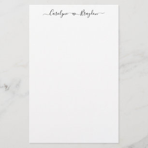 Chic Script Heart par Namn Bröllop Newlyed Brevpapper