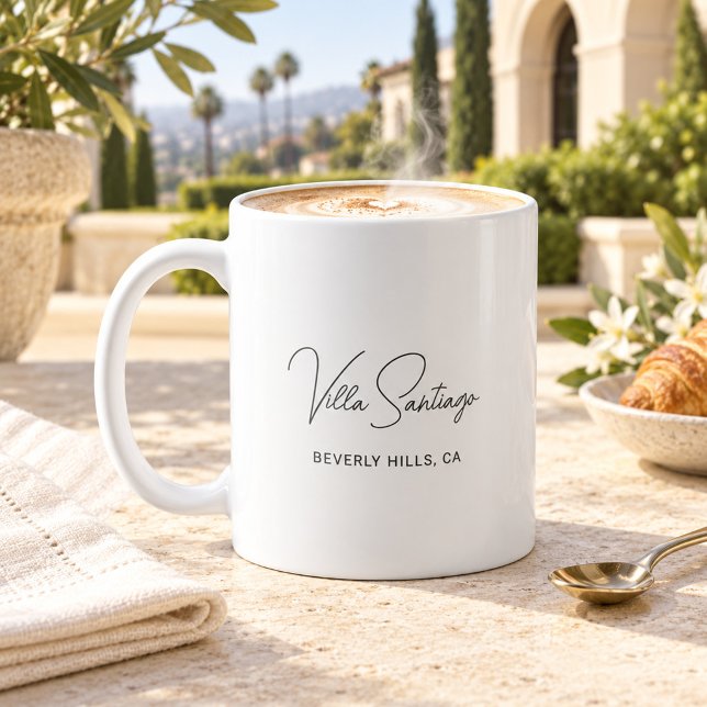 Chic Script Hem Residens Namn Monogram Kaffemugg (Skapare uppladdad)