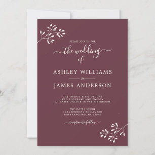 Chic Script Ivory Foliage Burgundy Bröllop Inbjudningar